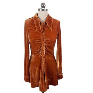 Urban Outfitters Rust Velvet Button-Front Long-Sleeve Retro Dress